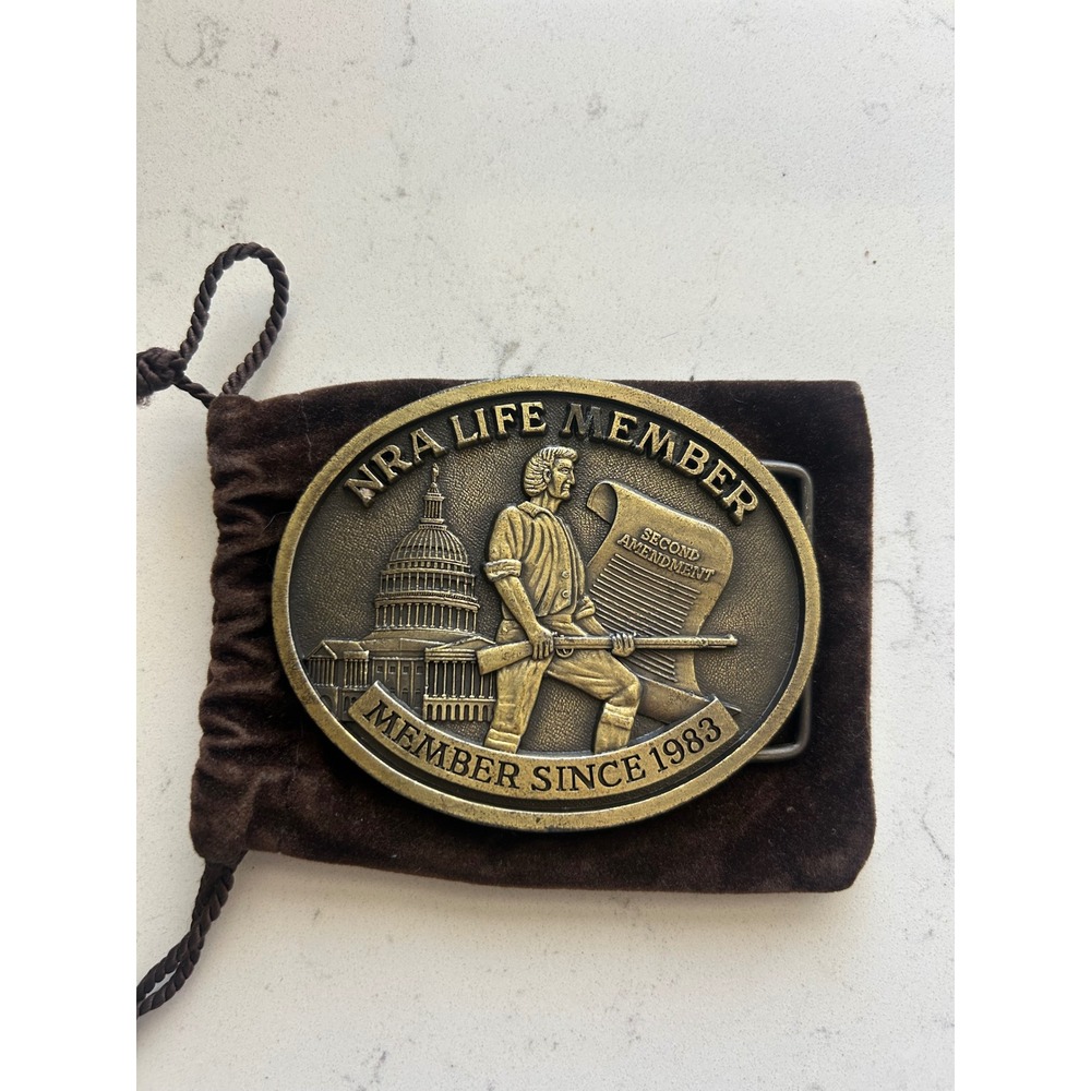 Vintage NRA Life Member Since 1983 Belt Buckle‎ Brass Tone Second Amendment 2A